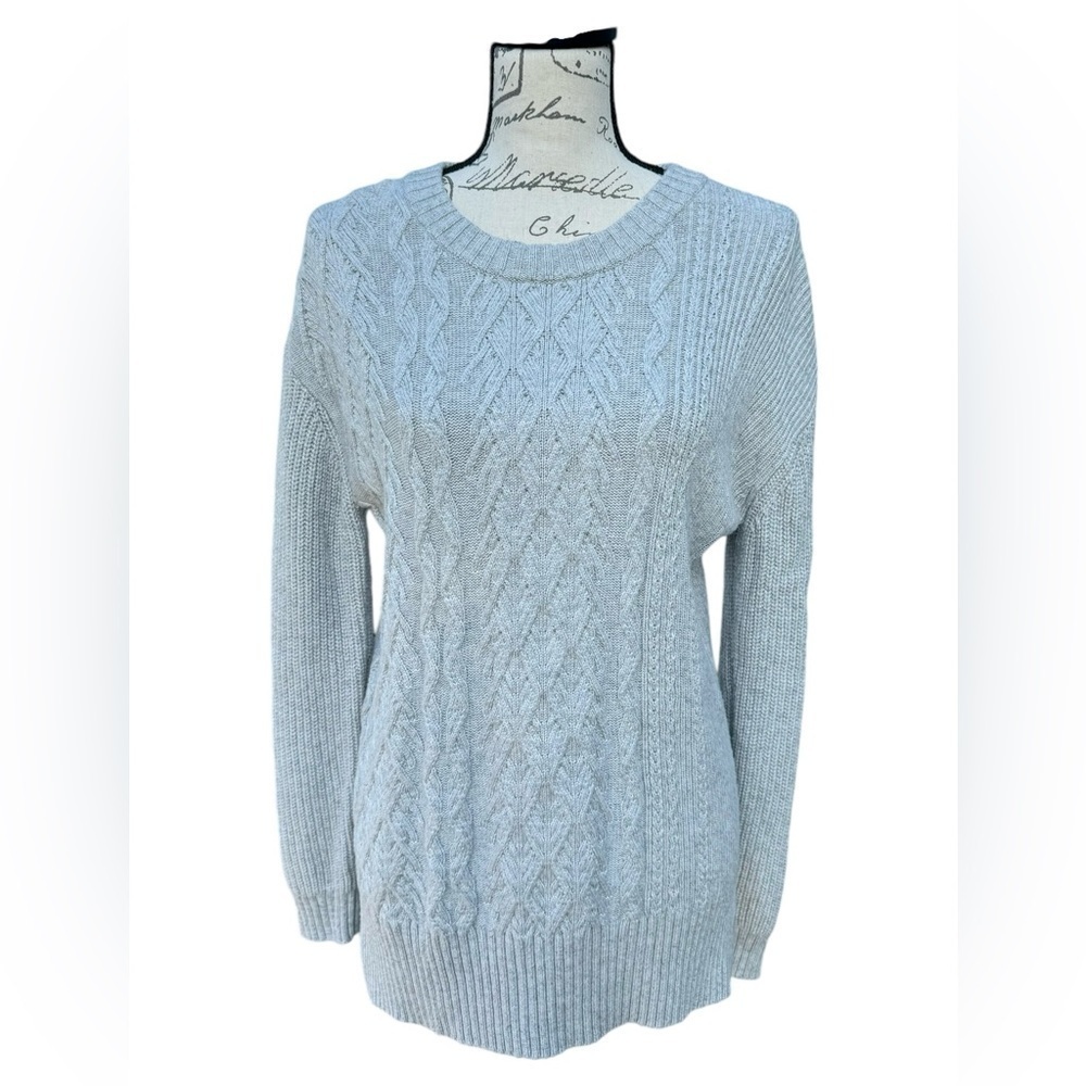 Banana Republic Cable Knit Sweater Gray Tunic Wool Size Medium